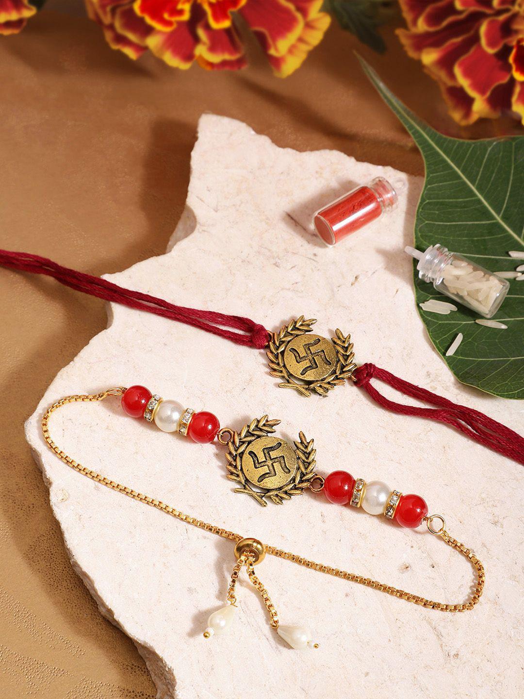 Buy Sangria Beaded Bhai Bhabhi Thread Rakhis With Roli & Chawal - - Accessories for Unisex