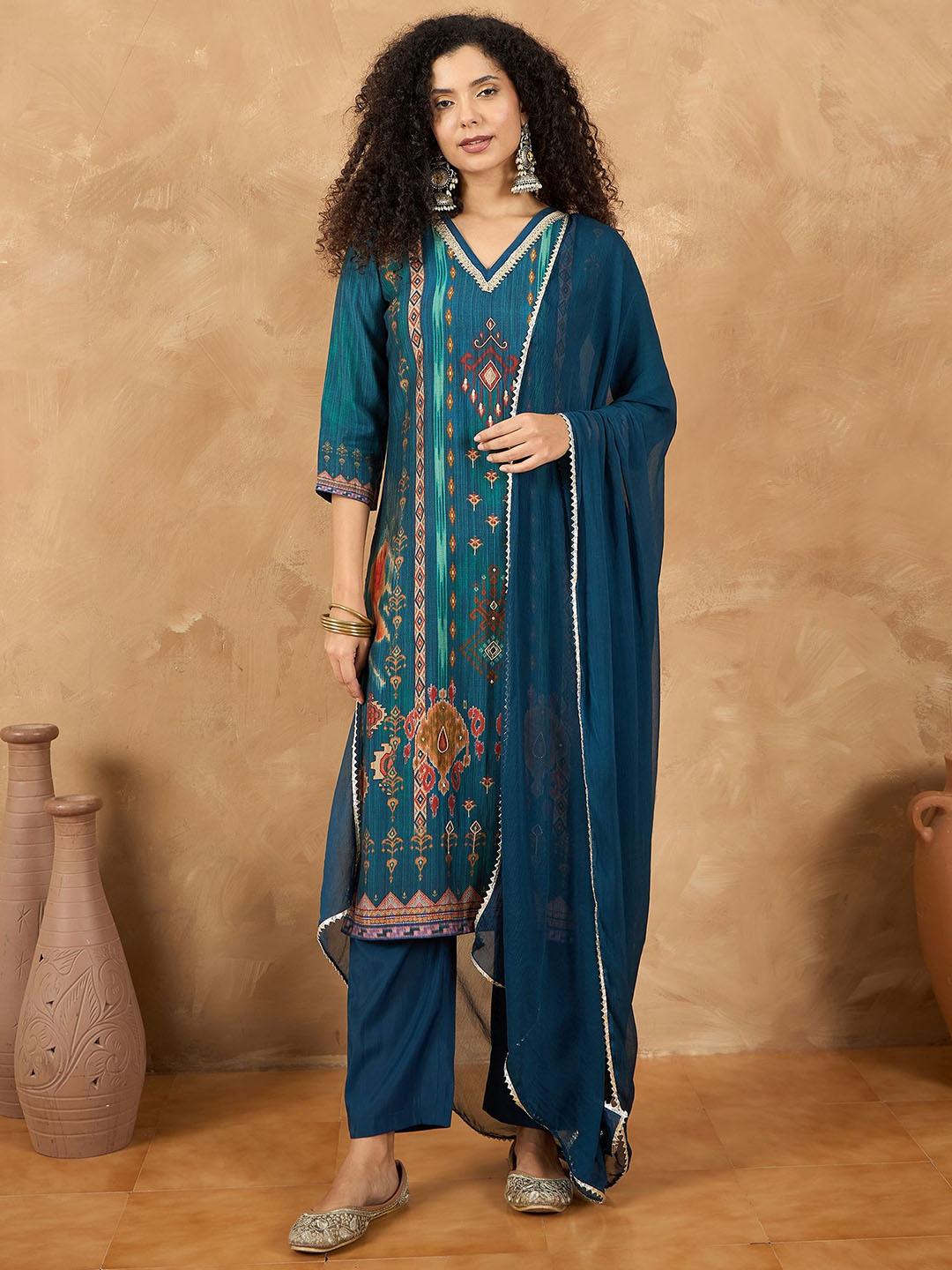 Ethnic Motifs Embroidered Regular Gotta Patti Kurta with Trouser & Dupatta