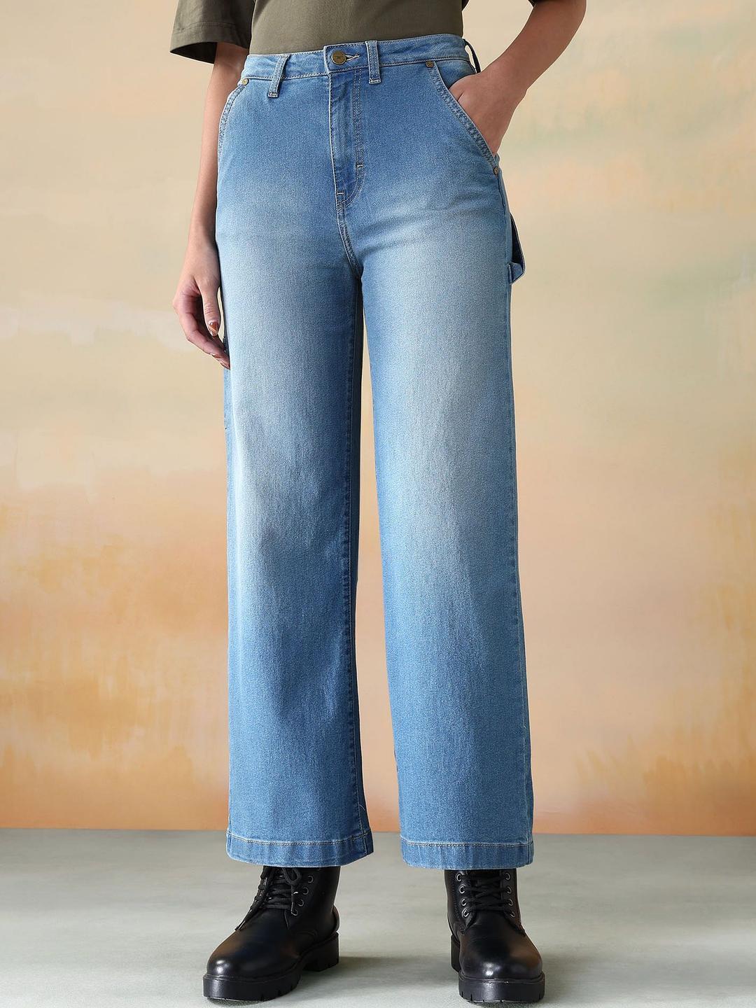 Flying Machine Women Wide Leg High-Rise Light Fade Stretchable Jeans