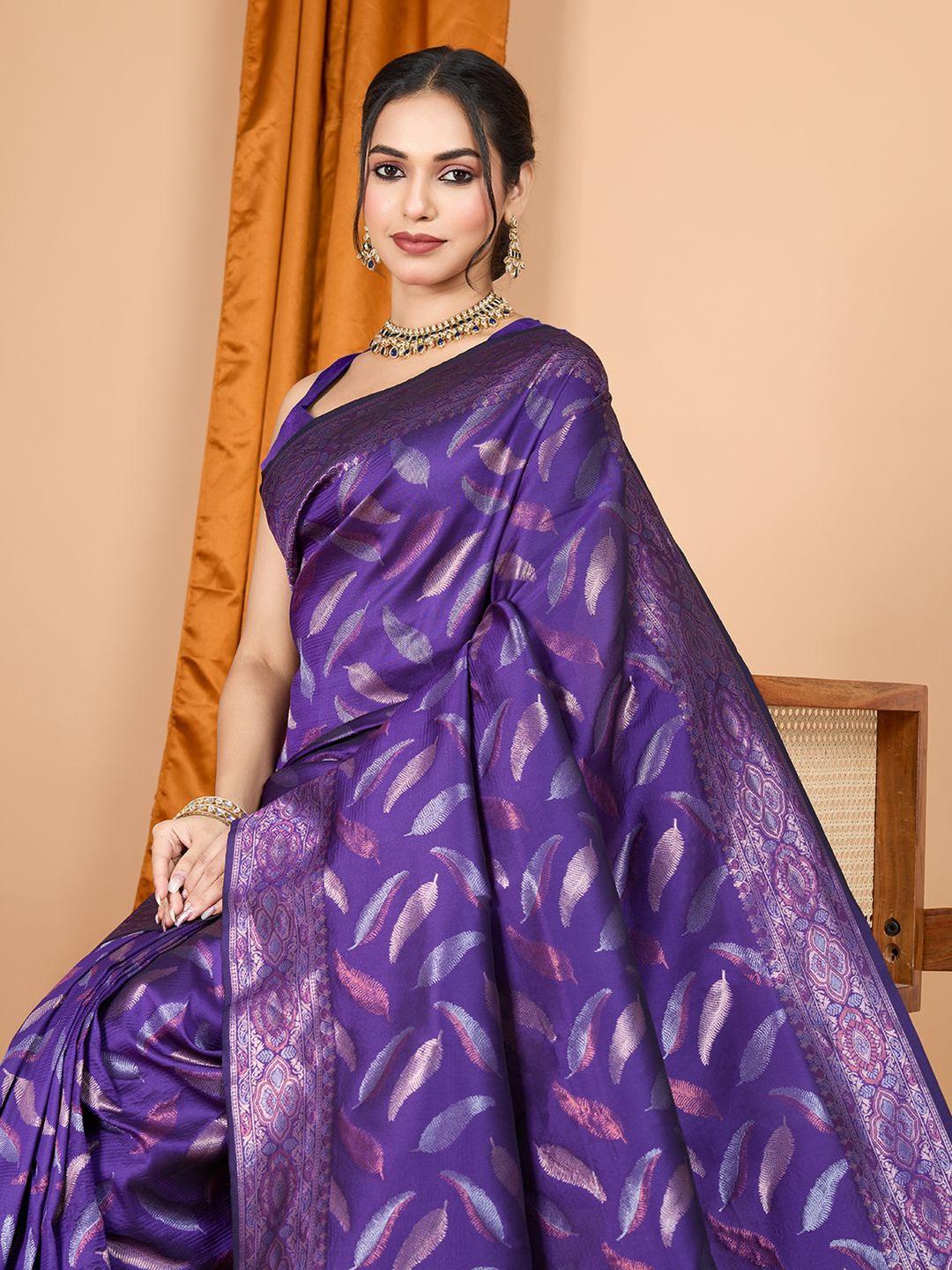 Rama Varni Fabrics Women Geometric Banarasi Silk Tassels and Latkans Saree comes With Matching Blouse main image 1