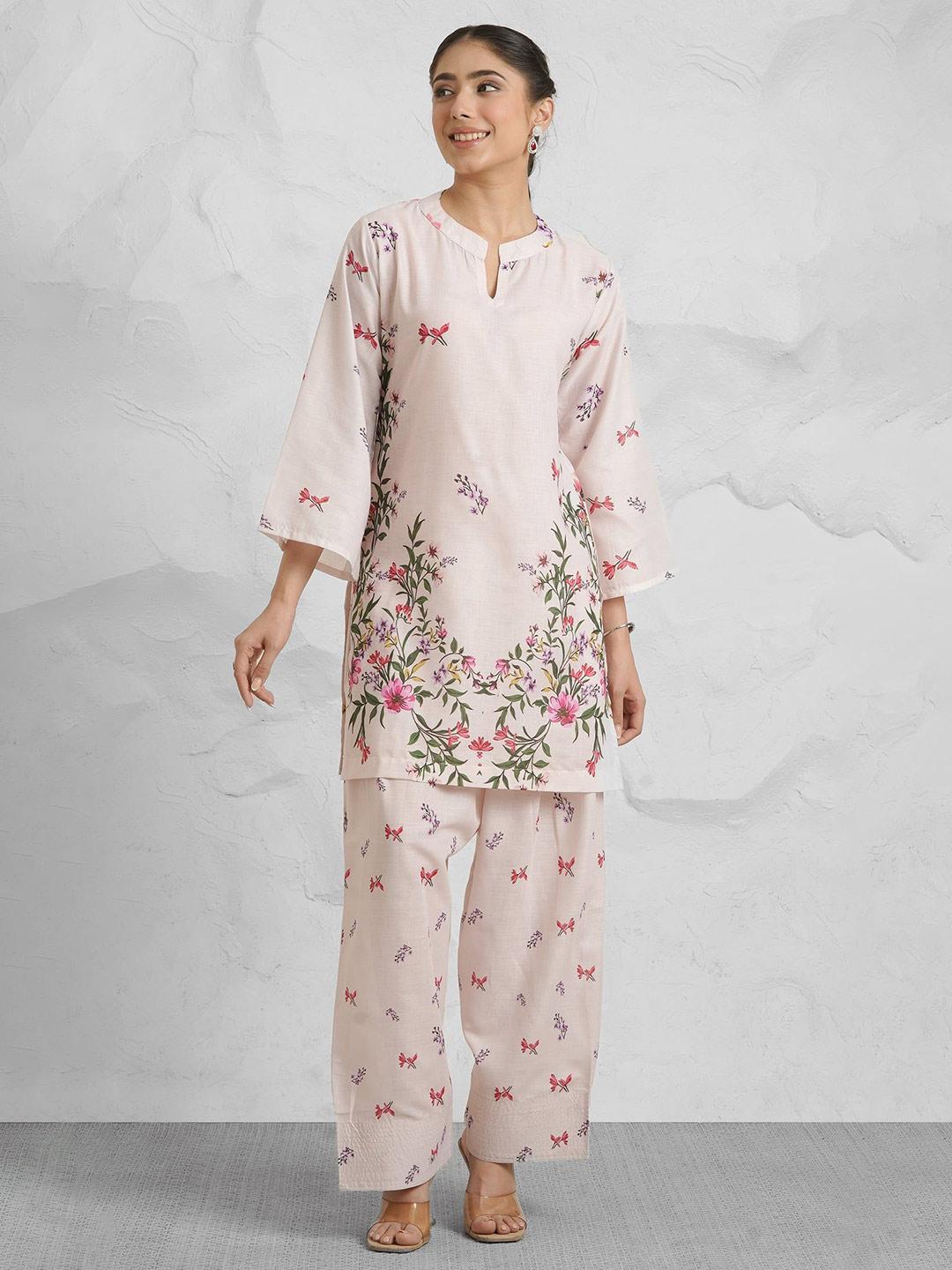 Buy HOUSE OF KARI Printed Cotton Round Neck Top With Palazzo Ethnic Co Ords -  - Apparel for Women