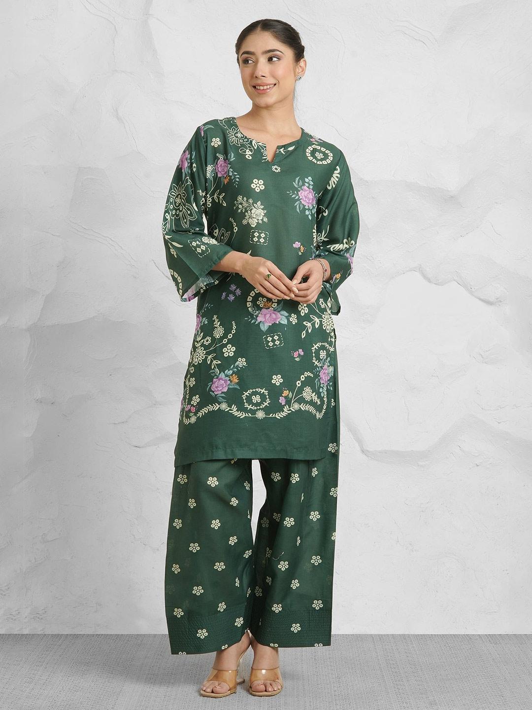 Buy HOUSE OF KARI Printed Cotton V Neck Top With Palazzo Ethnic Co Ords - - Apparel for Women