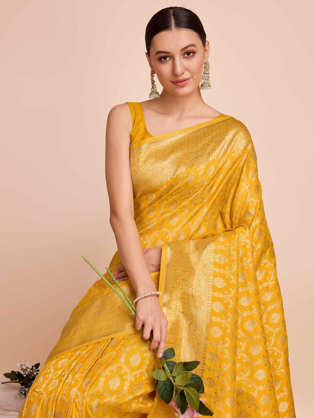 Grey Varni Fabrics Women Geometric Banarasi Silk Tassels and Latkans Saree comes With Matching Blouse