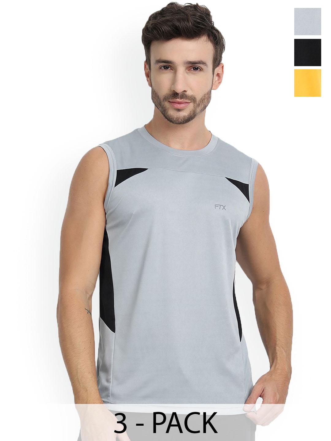 Buy FTX Pack Of 3 Colourblocked Dry Fit Round Neck Gym Vests 709 1_709 8_709 12 S - - Apparel for Men