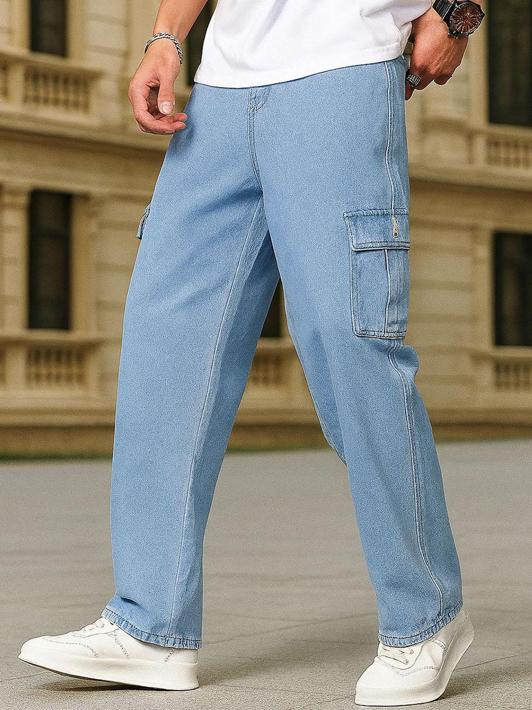 RAGZO Men Baggy Mid-Rise Pure Cotton Cargos Jeans