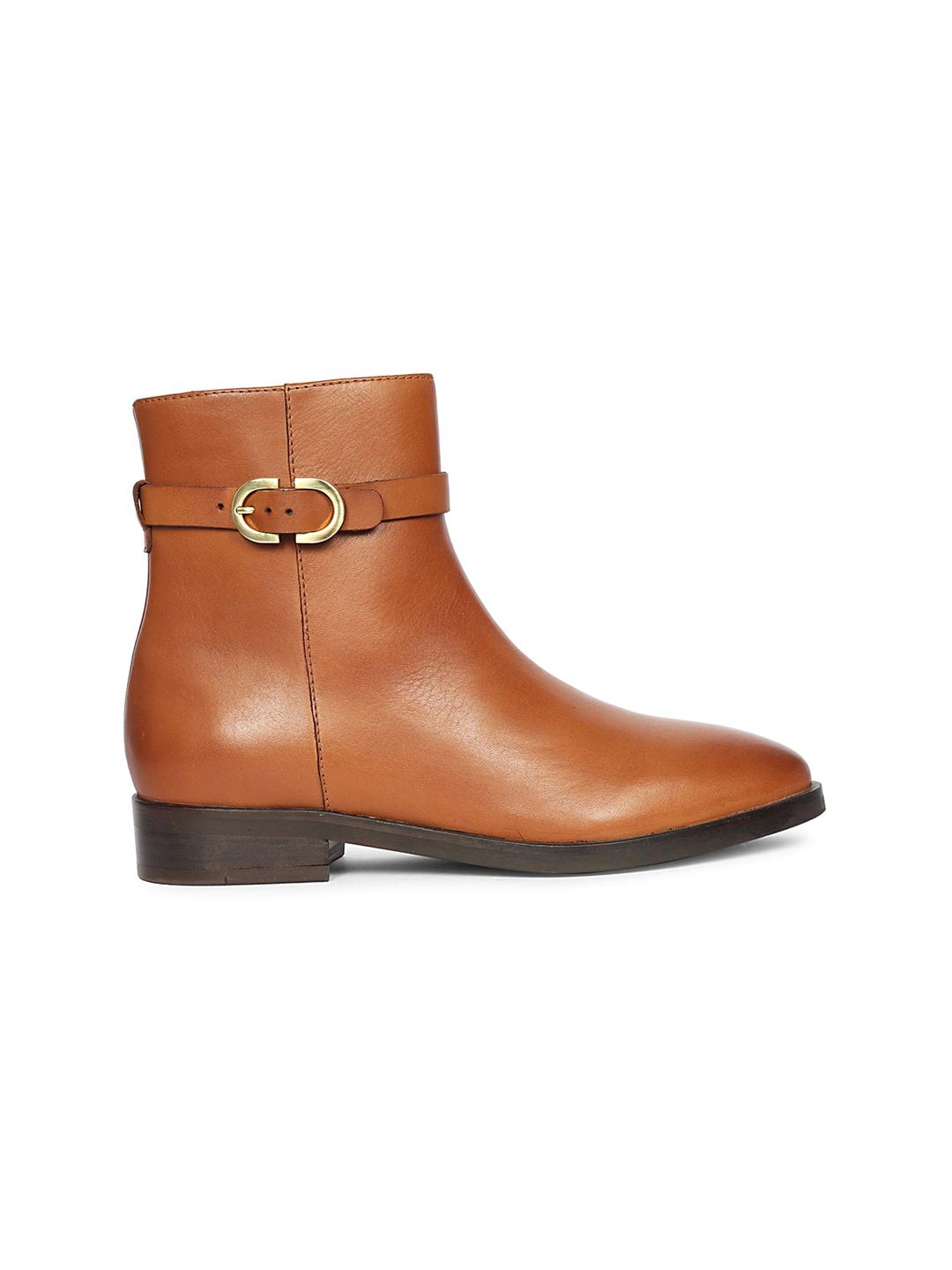 Buy Saint G Womens Tan Leather Gold Buckle Decor Ankle Boots -  - Footwear for Women