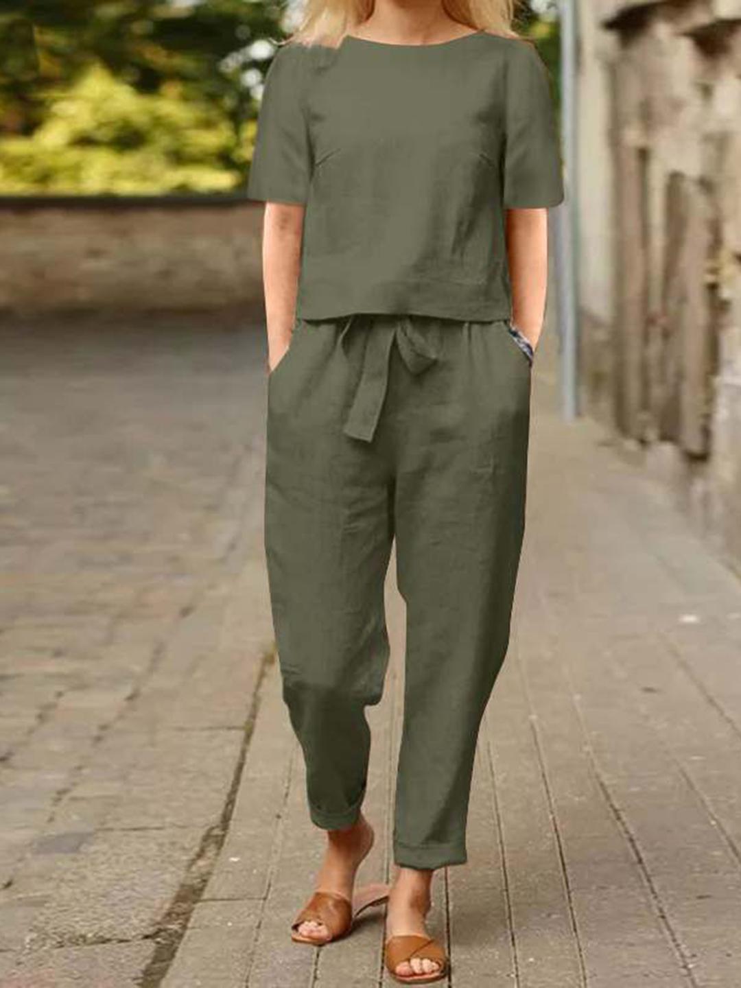 Buy Mast & Harbour Pure Cotton Round Neck Top With Trousers Co Ords - - Apparel for Women