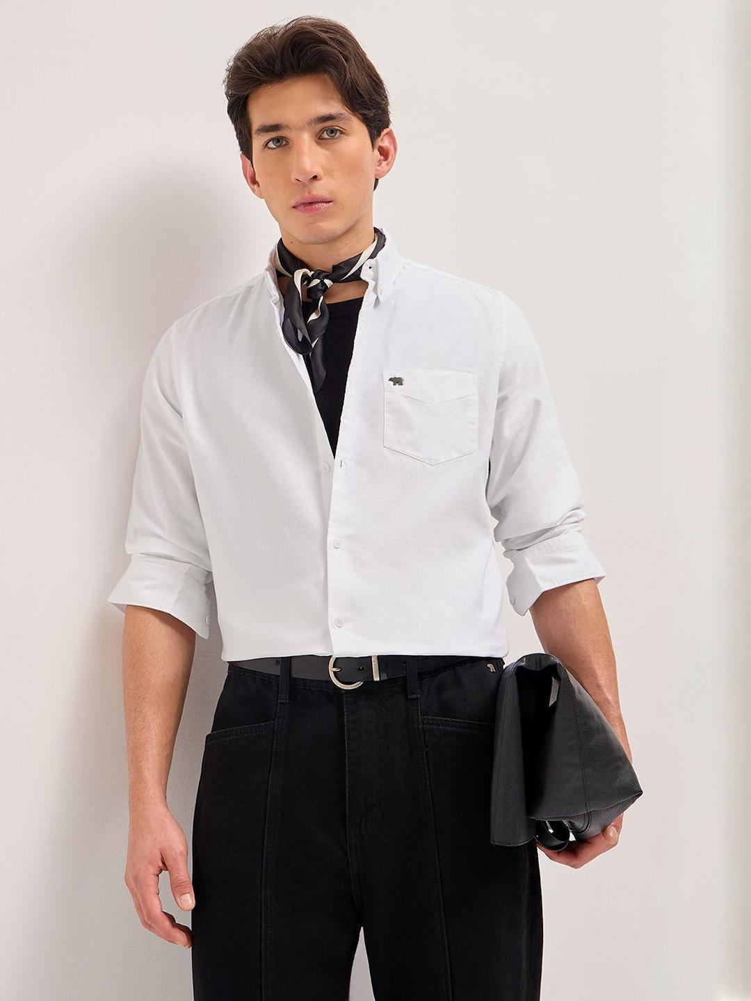 THE BEAR HOUSE Men Slim Fit Button-Down Collar Pure Cotton Casual Shirt