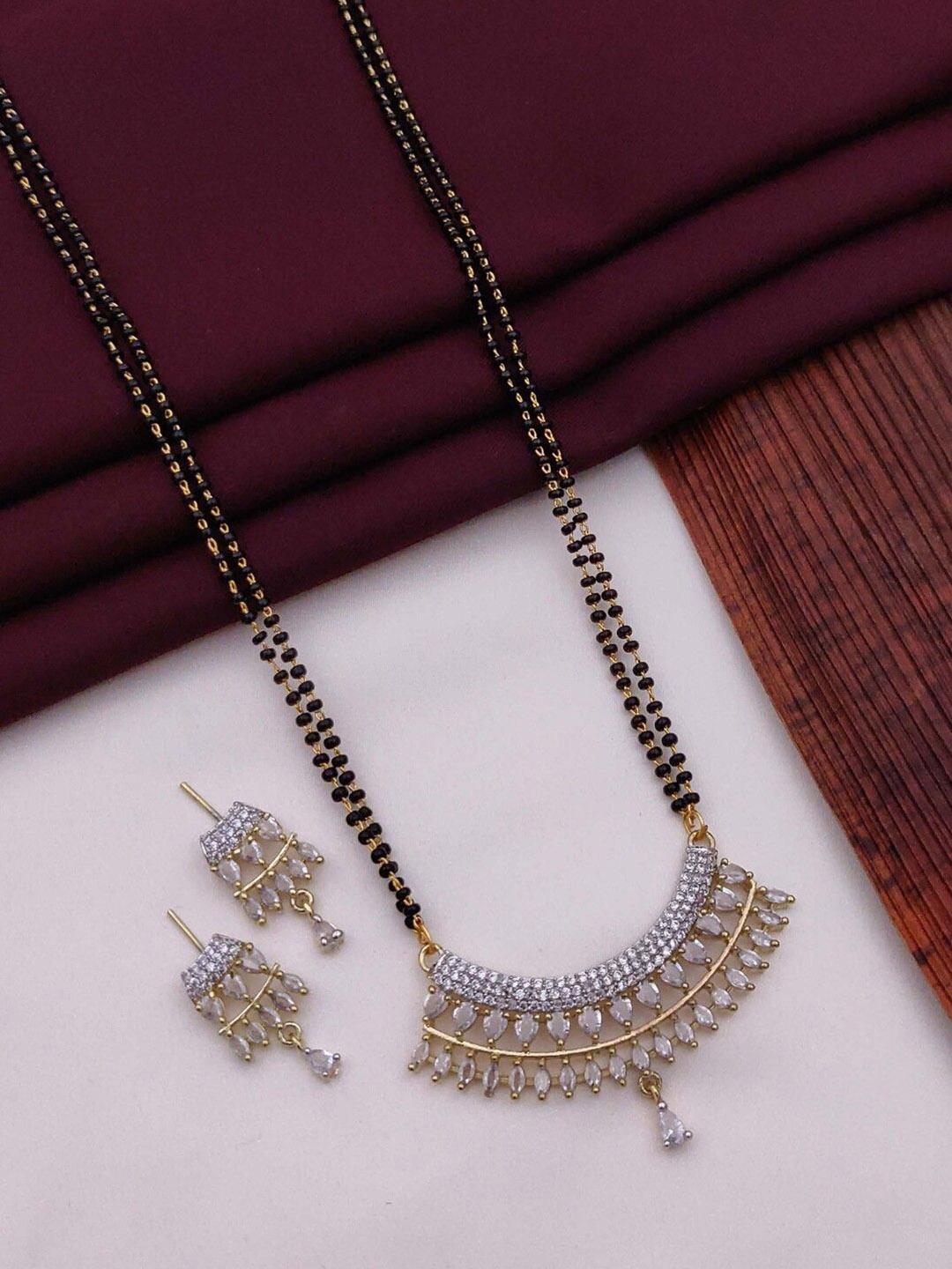 Buy SOLIBELLE Gold Plated American Diamond Studded & Beaded Mangalsutra With Earrings -  - Accessories for Women