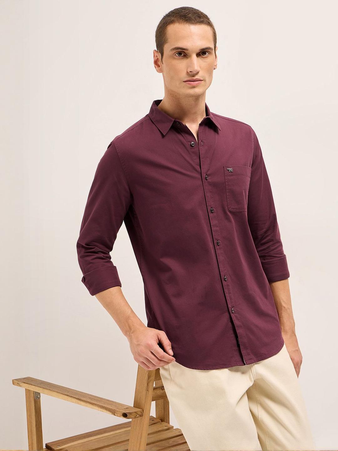 THE BEAR HOUSE Slim Fit Pure Cotton Spread Collar Casual Shirt