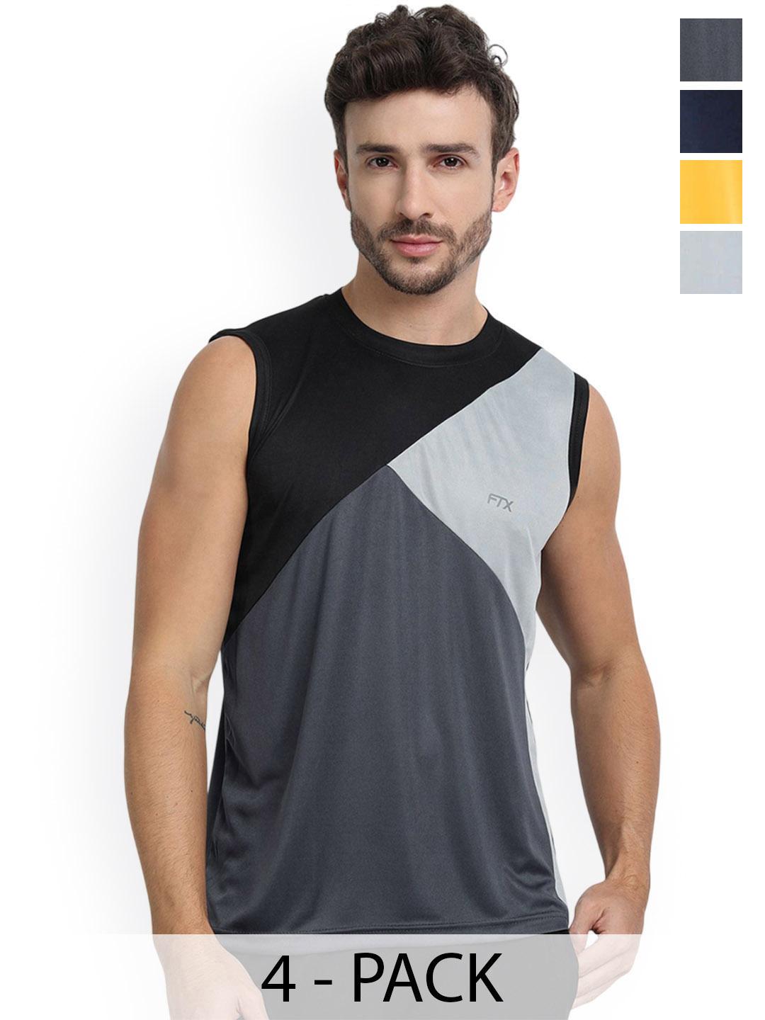 Buy FTX Pack Of 4 Color Blocked Round Neck Gym Vests 709 1_709 8_709 10_709 11 S - - Apparel for Men