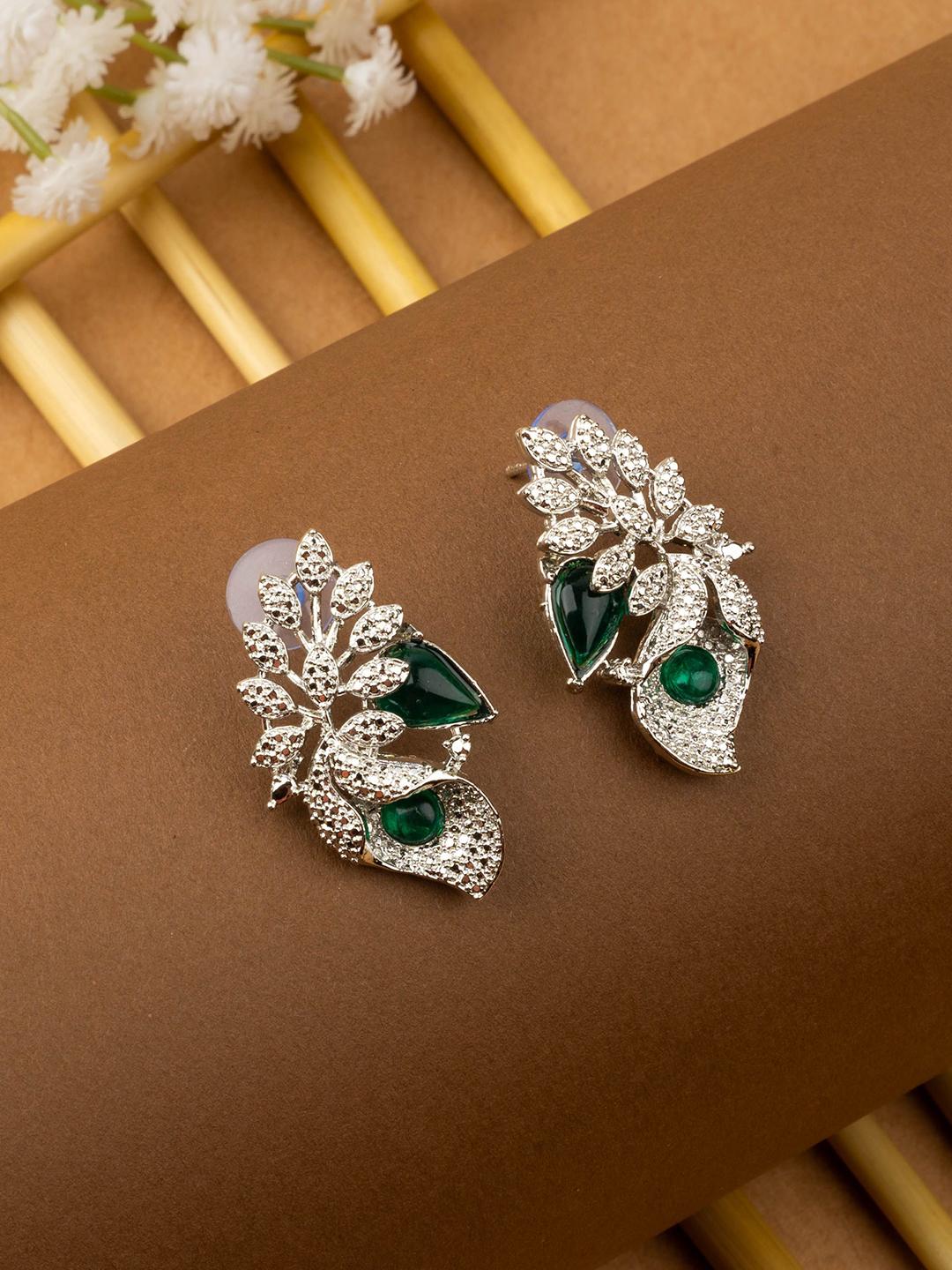 Rhodium Plated Cz Contemporary Stud Earring For Women