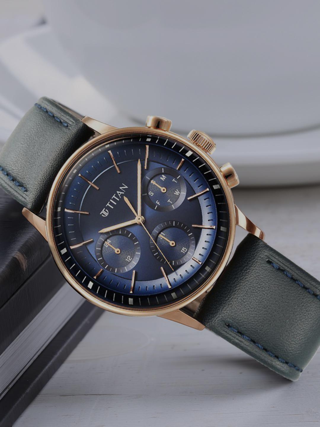 Buy Titan Light Leathers Multifunction Analog With Blue Dial Watch For Men   Nt90171wl01 -  - Accessories for Men