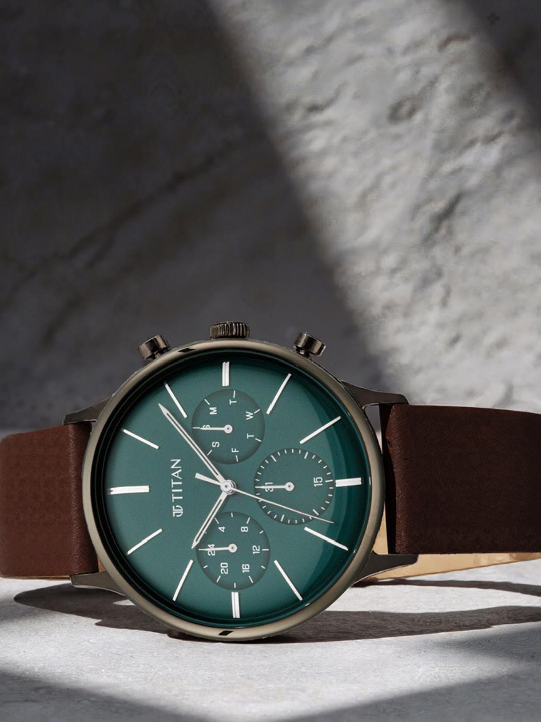 Buy Titan Light Leathers Multifunction Analog With Green Dial Watch For Men   Nt90134ql01 -  - Accessories for Men