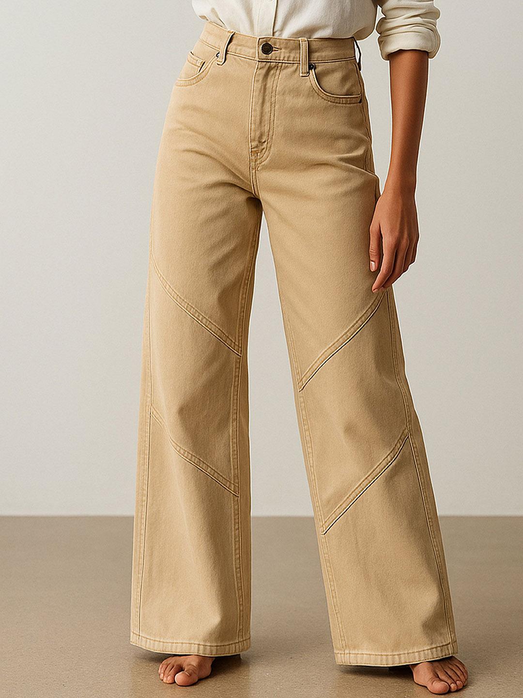 Embroidered Stitch Detail Wide Leg Jeans