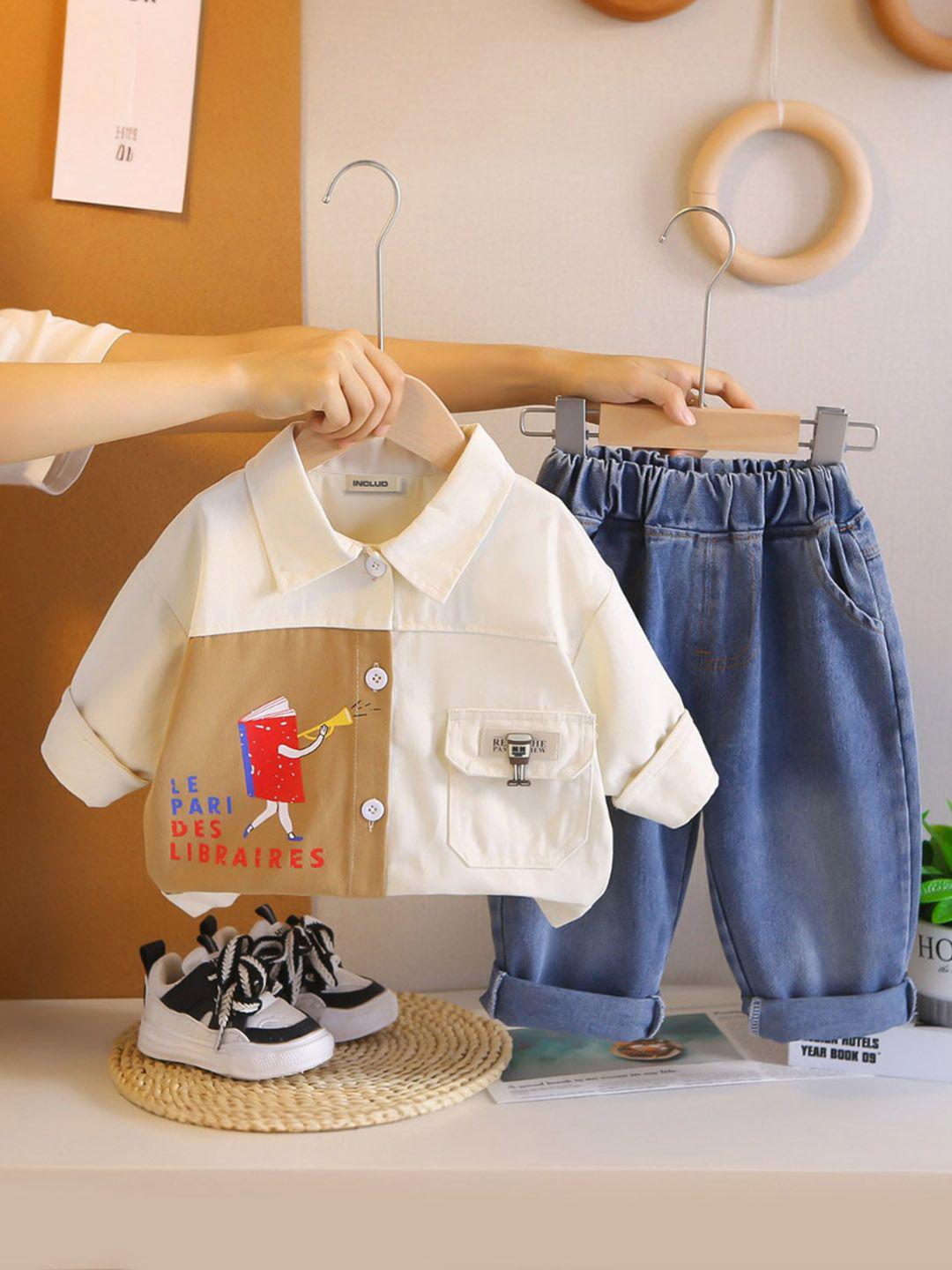 Buy INCLUD Infant Boys Typographic Printed Shirt With Denim Pants - - Apparel for Boys