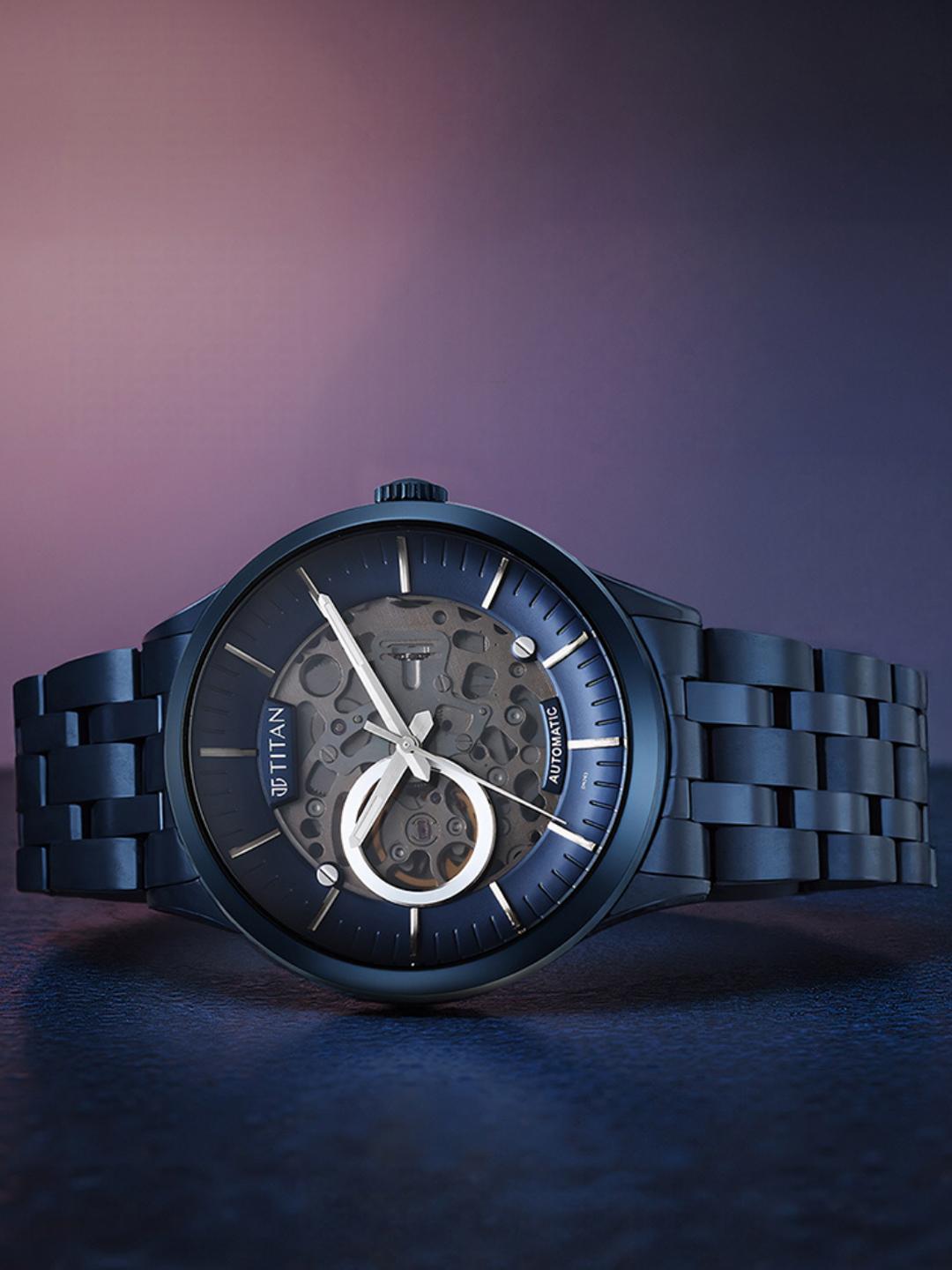 Buy Titan Metal Mechanical With Blue Dial Watch For Men Nt90140qm03 - - Accessories for Men