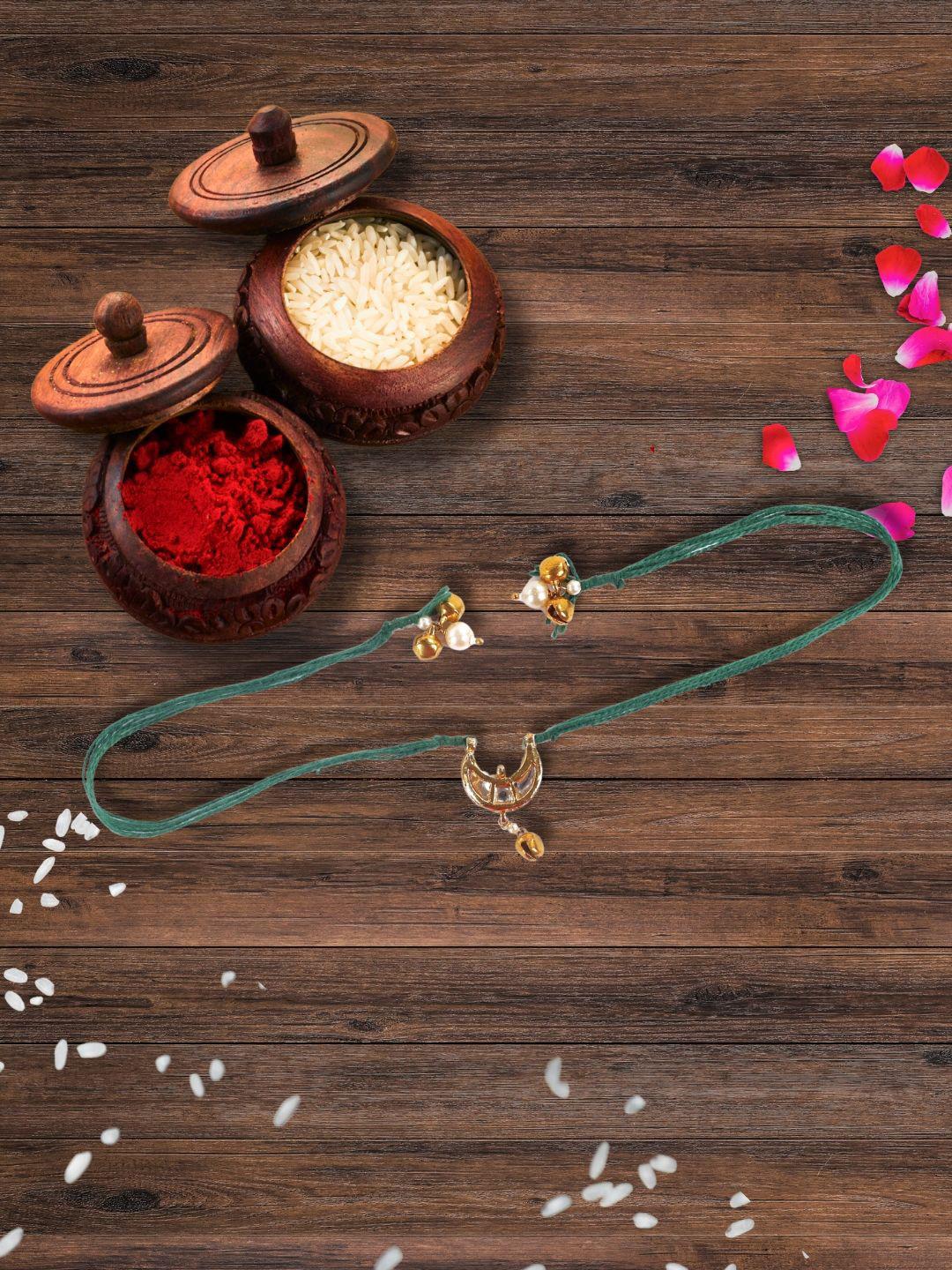 Buy DUGRISTYLE Kundan Studded And Pearls Beaded Thread Rakhi With Roli ...