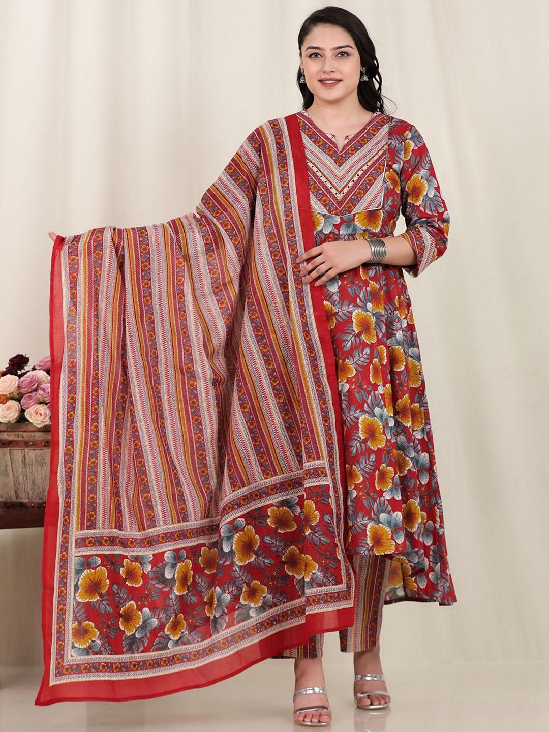 Women's Floral Print Cotton Kurta Set with Dupatta