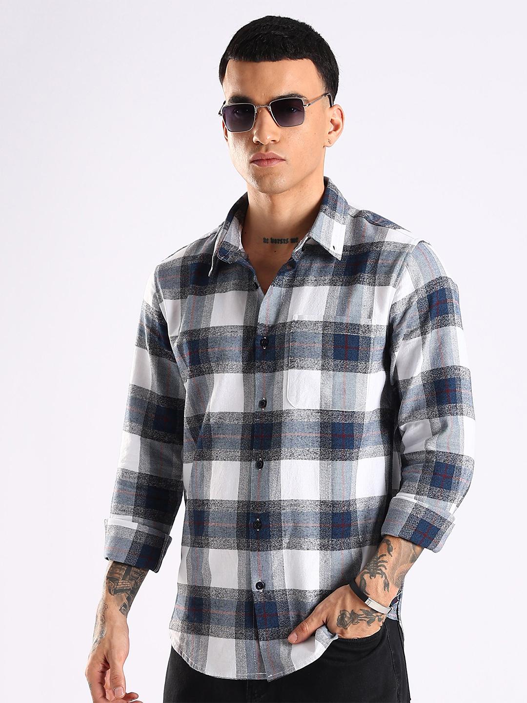 HERE&NOW Slim Fit Button-Down Collar Checked Cotton Shirt