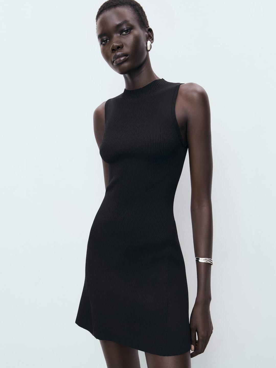 MONGO™ - Cozy Ribbed Bishop Sleeve Round Neck Mini Dress main image 1