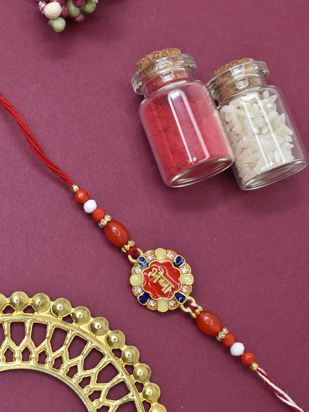 Buy MEIRA JEWELLERY Artificial Beaded Thread Rakhi With Roli Chawal ...