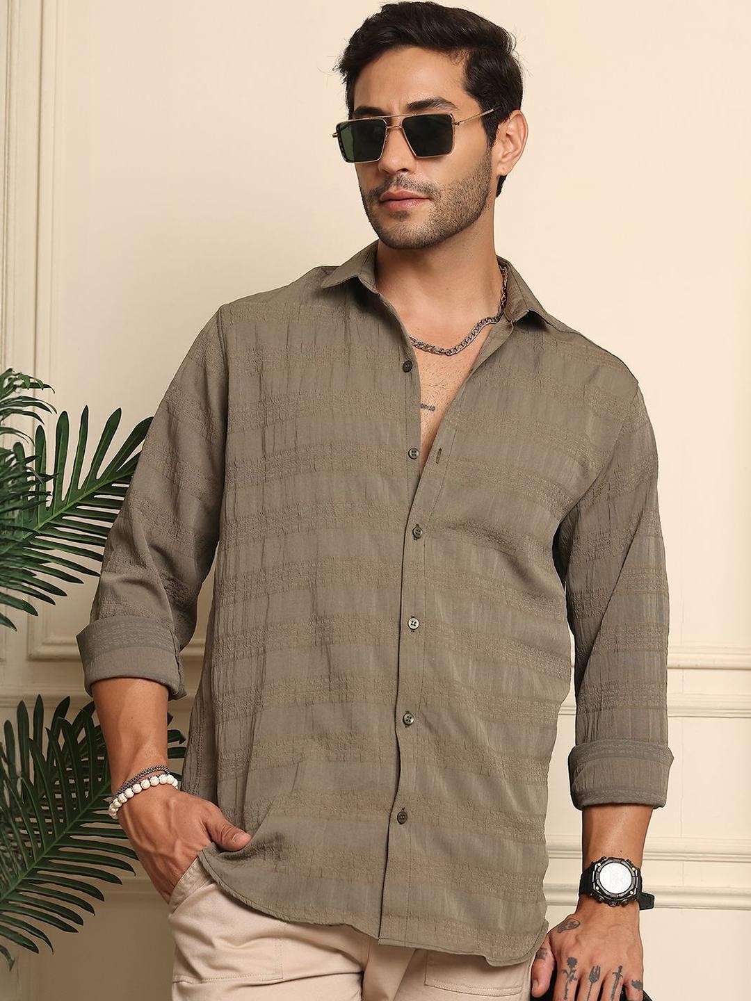 Metronaut Textured Sheer Cotton Casual Shirt
