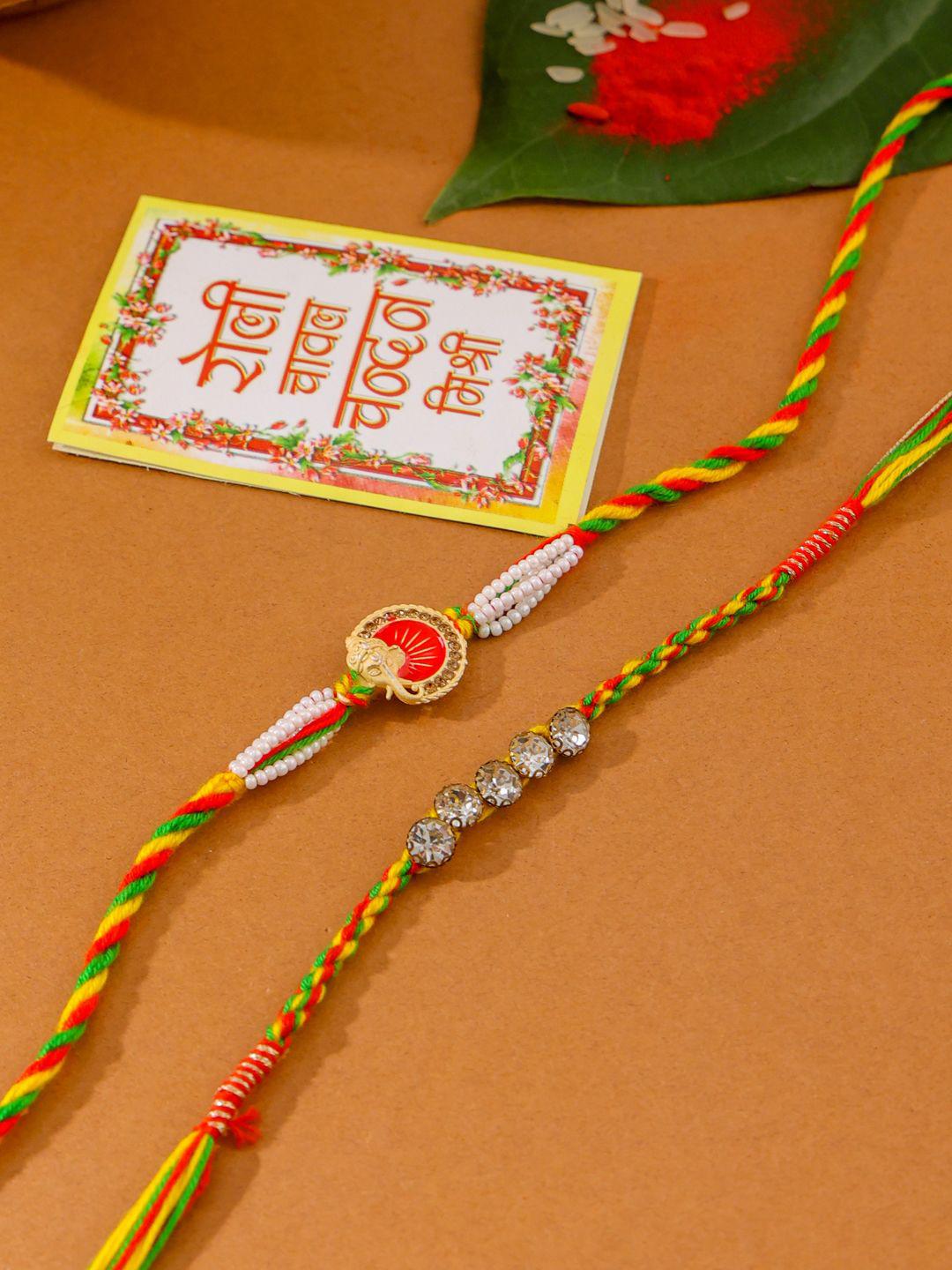Buy Sangria Set Of 2 Artificial Stones Studded Thread Rakhis With Roli ...