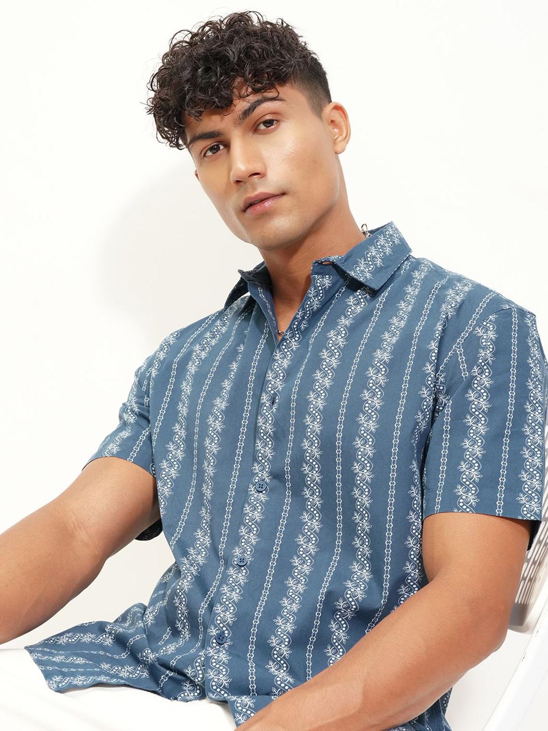 HIGHLANDER Floral Printed Spread Collar Cotton Relaxed Fit Shirt