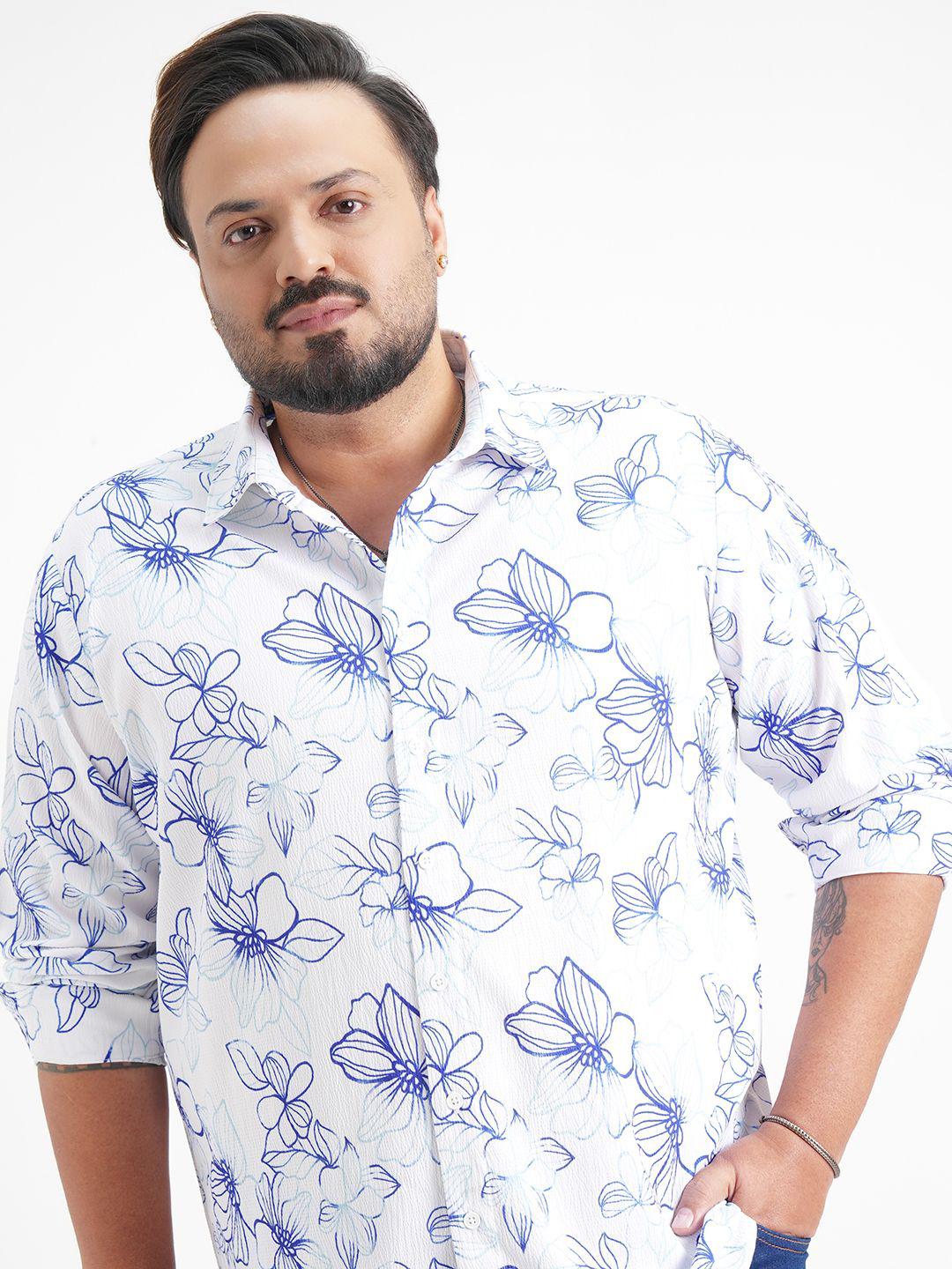 HIGHLANDER Men Plus Size Floral Printed Spread Collar Casual Shirt