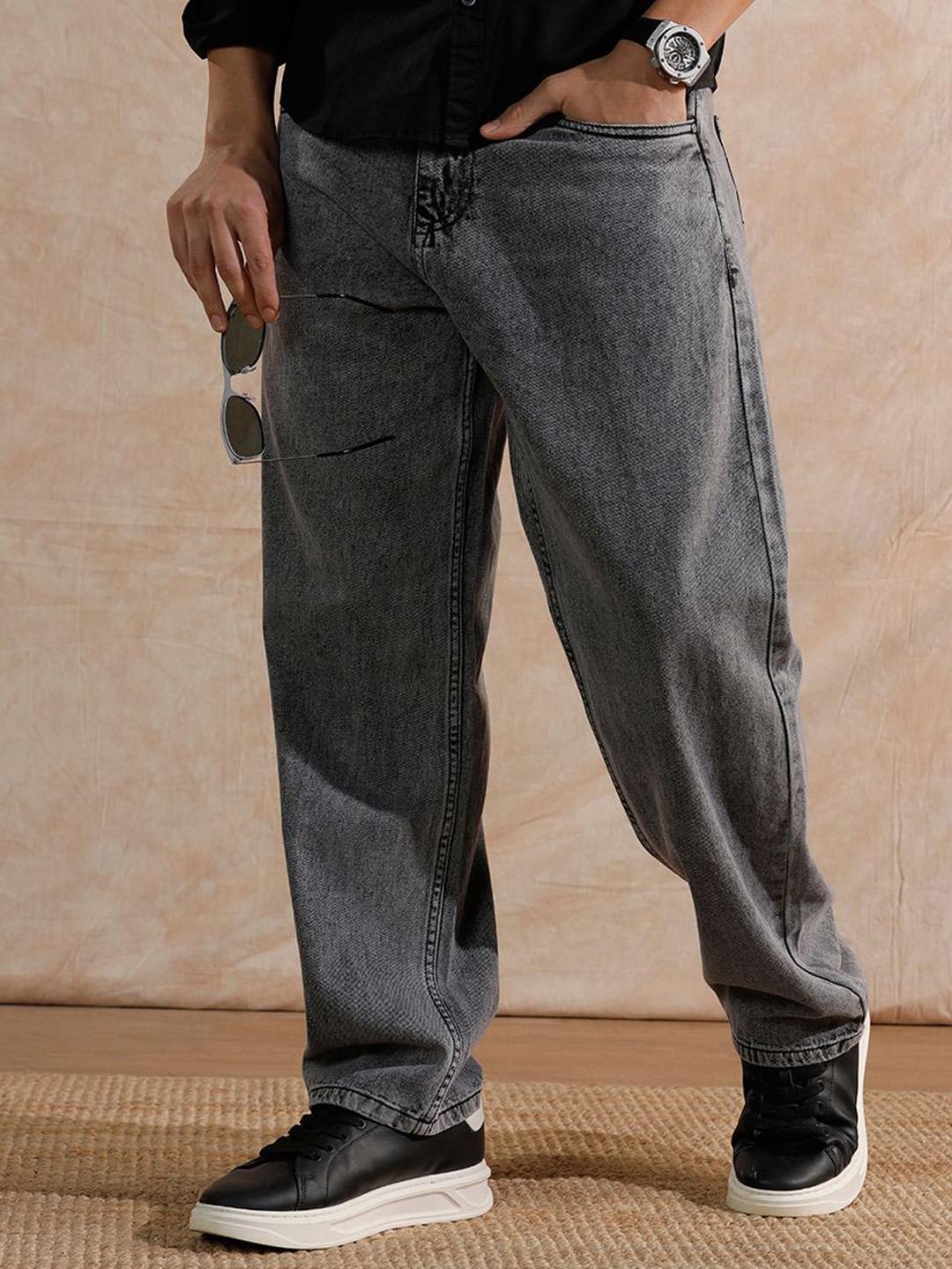 WROGN Men Comfort Wide Leg Mid-Rise Clean Look Heavy Fade Non Stretchable Jeans