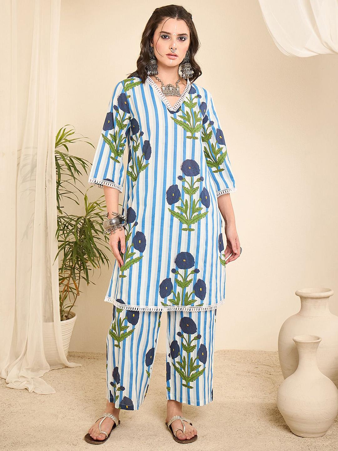 Buy WineRed Floral Printed Pure Cotton Tunic & Trousers Co Ord Set -  - Apparel for Women