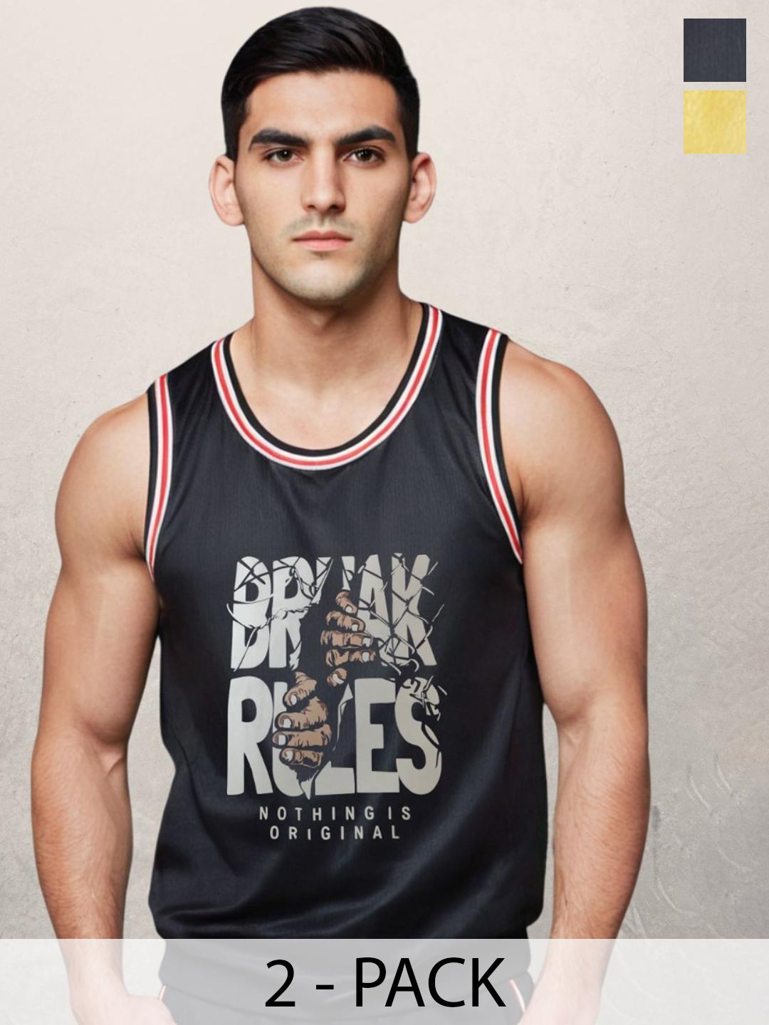 Buy Looks United Pack Of 2 Printed Gym Vests
P2  VST BLK1017 YLW1018 M -  - Apparel for Men