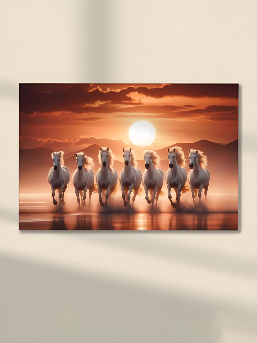 Buy Myntra Elegant Homes Brown & White Seven White Running Horses Printed Canvas Wall Art - - Home for Unisex