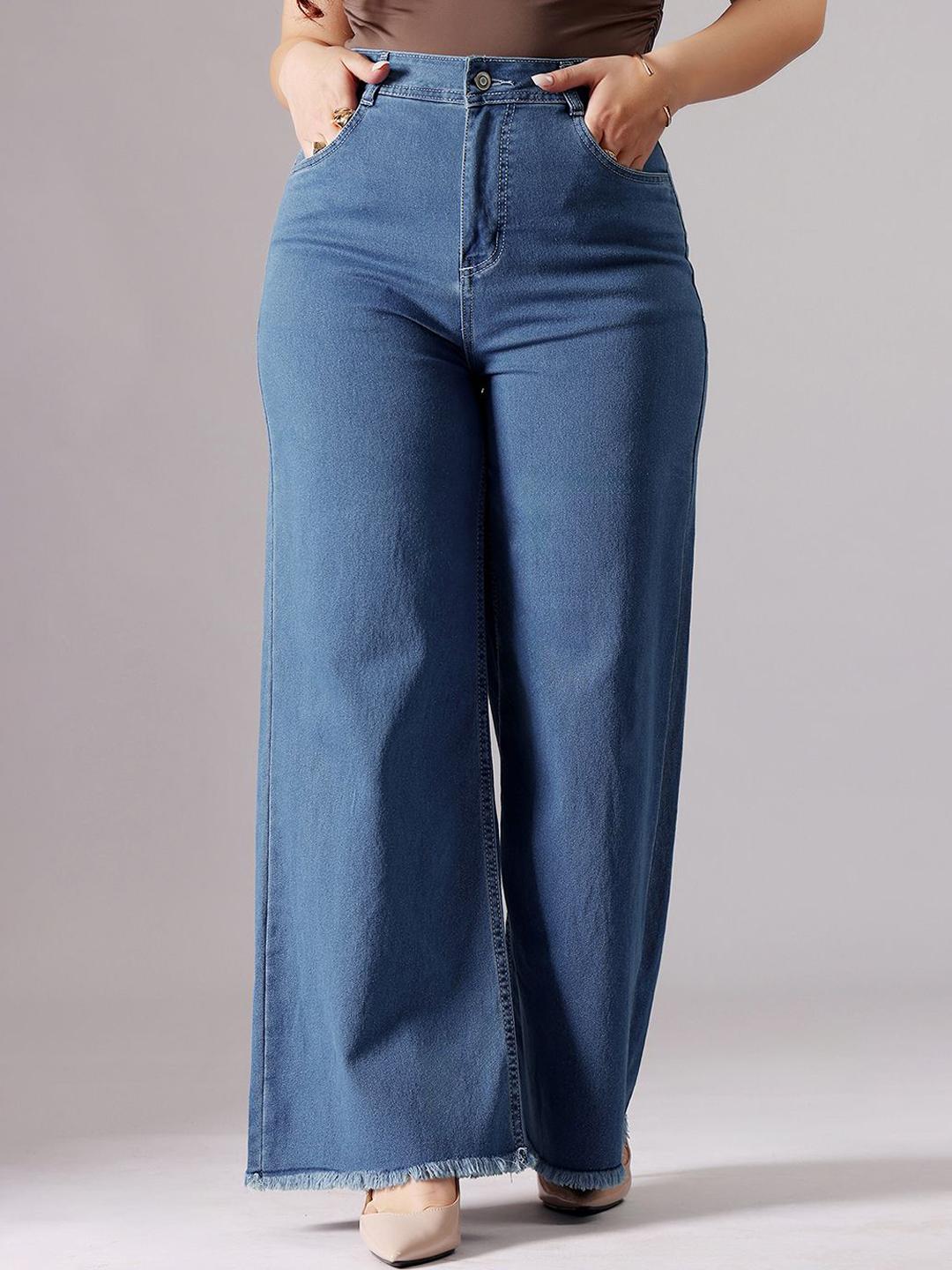 Miss Chase A+ Women's Wide Leg High Rise Clean Look Regular Length Stretchable Denim Jeans