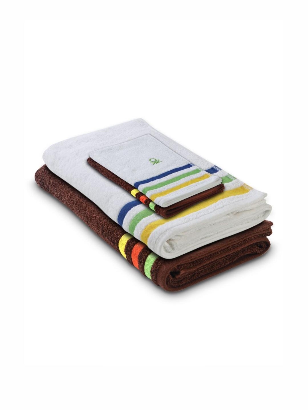 Buy United Colors Of Benetton Brown & White 4 Pieces Striped Pure Cotton 450 GSM Towel Set - - Home for Unisex