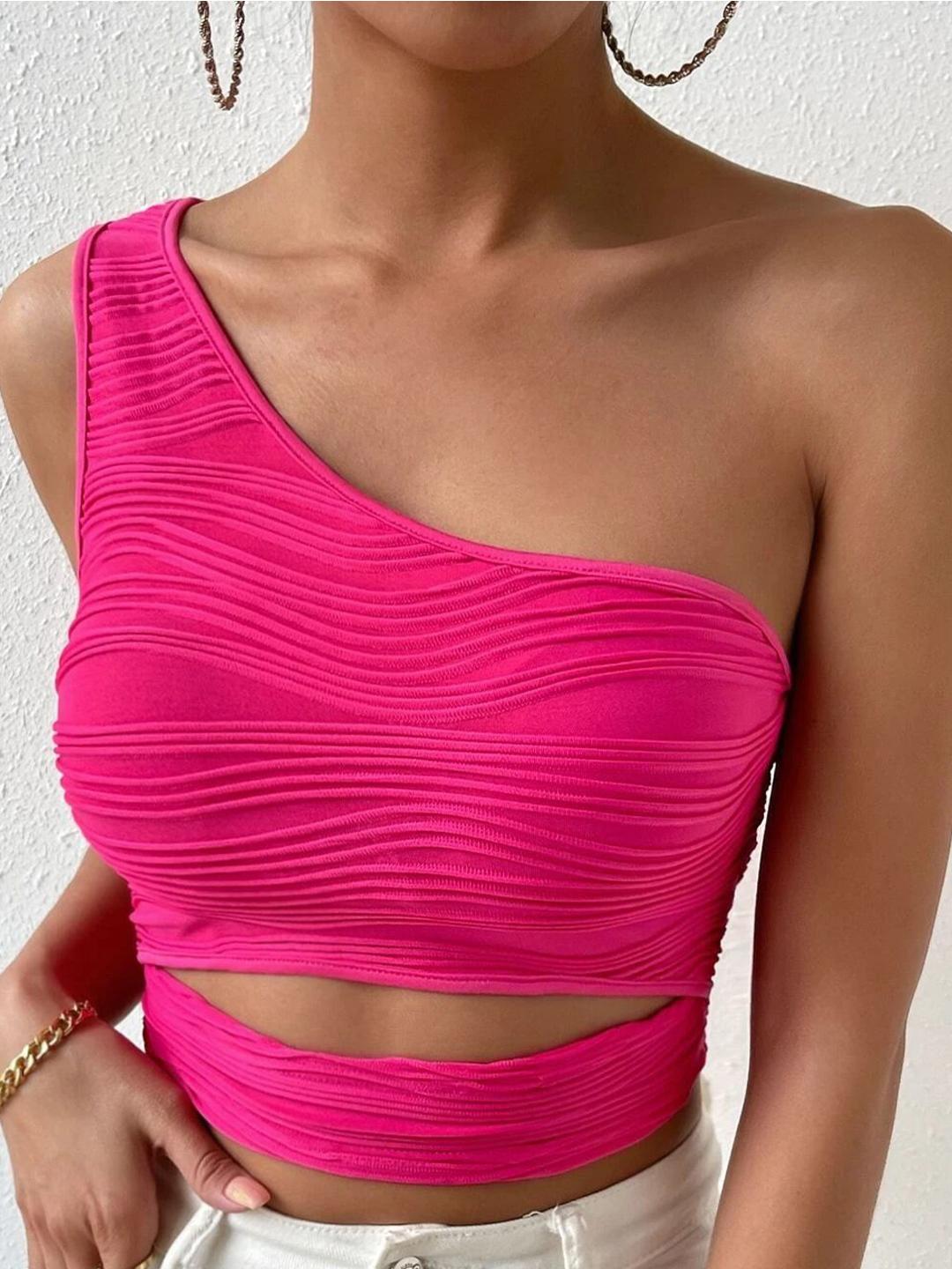 Stylecast X Slyck One Shoulder Cut Out Detail Crop Top