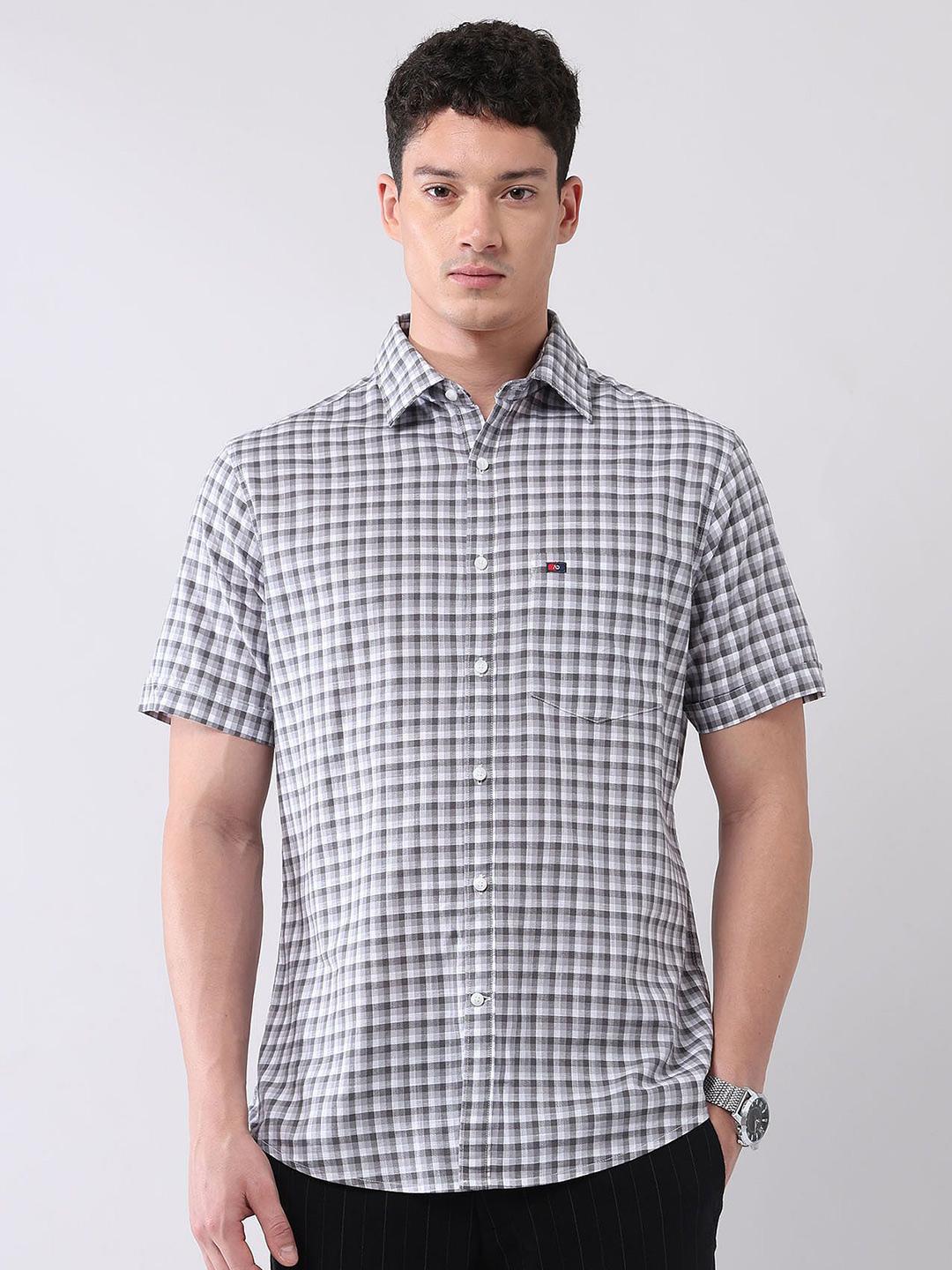Buy AD By Arvind Men Slim Fit Gingham Checked Spread Collar Pure Cotton ...