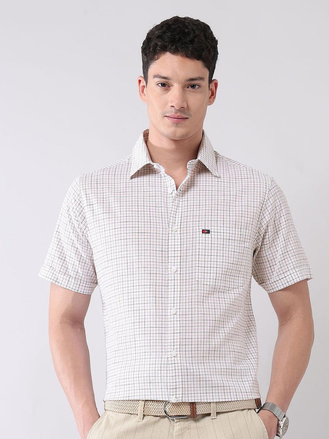 AD By Arvind Men Slim Fit Gingham Checked Spread Collar Pure Cotton Casual Shirt