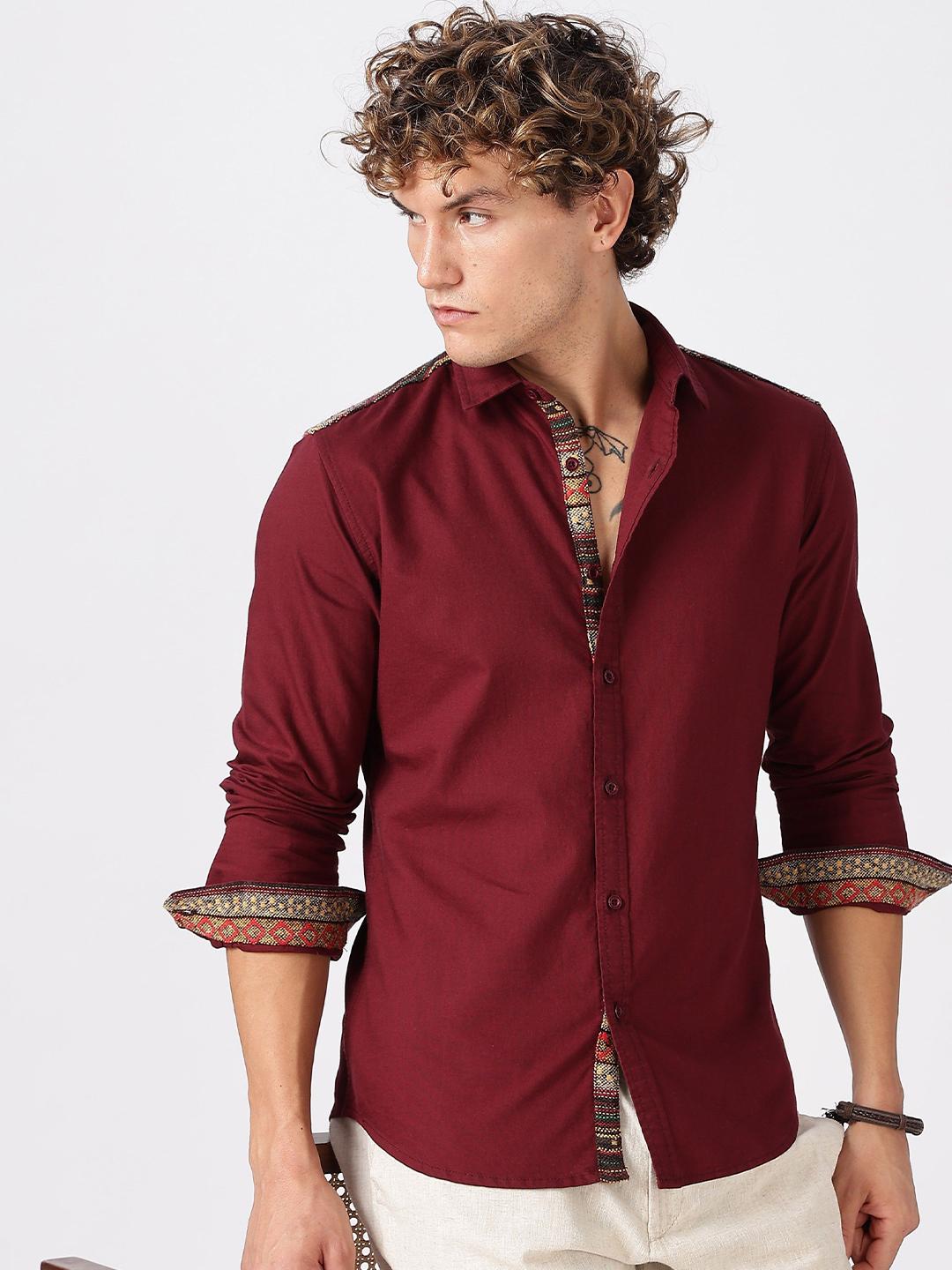 HERE&NOW Slim Fit Spread Collar Cotton Shirt