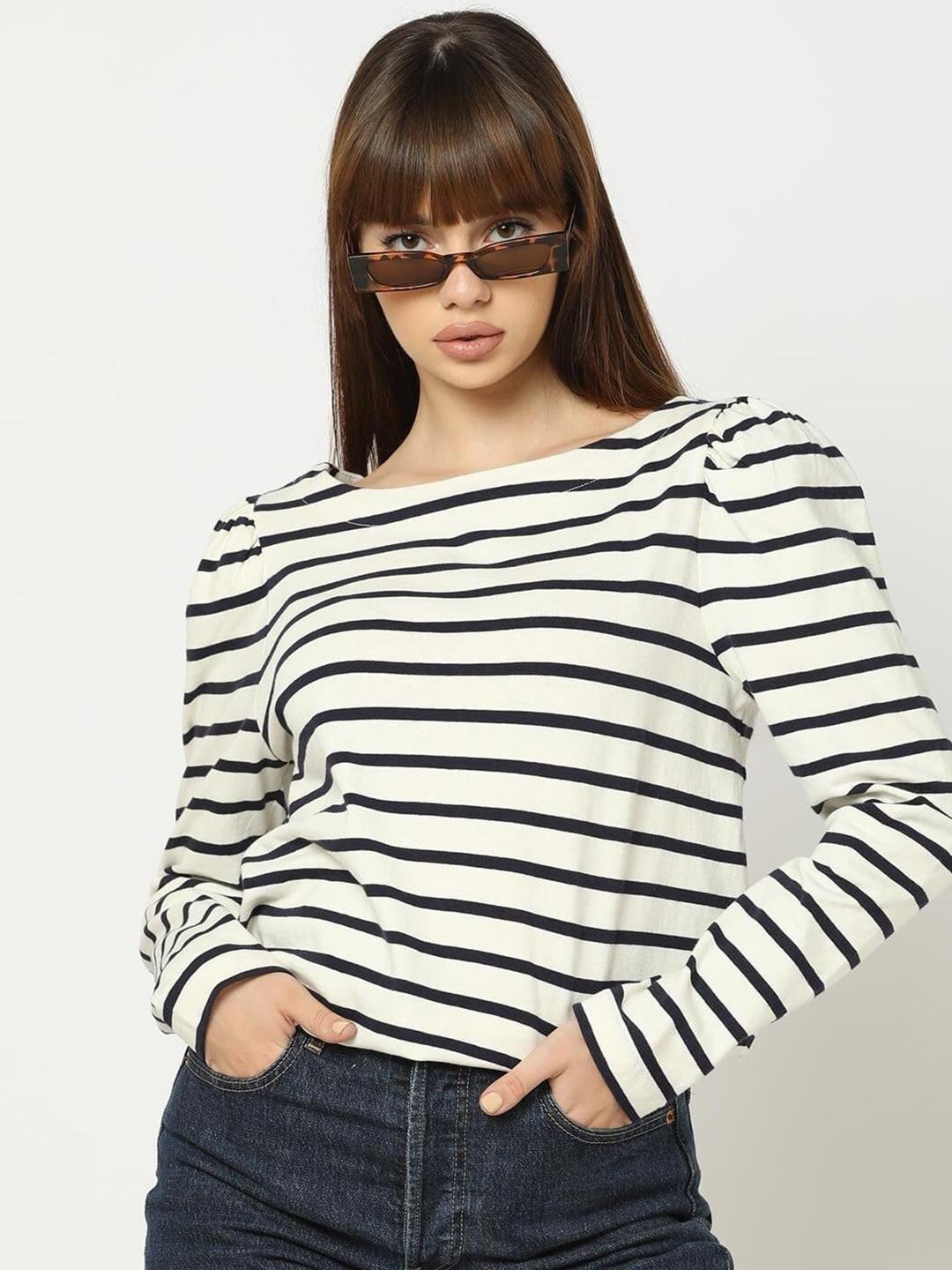 Buy GAP Striped Puff Sleeve Back Button Closure Pure Cotton Top - Tops ...