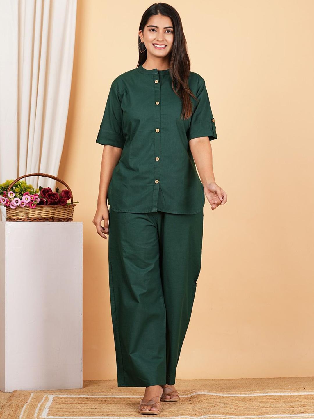 Buy CANVIR Pure Cotton Mandarin Neck Top & Palazzo Co Ord Set -  - Apparel for Women