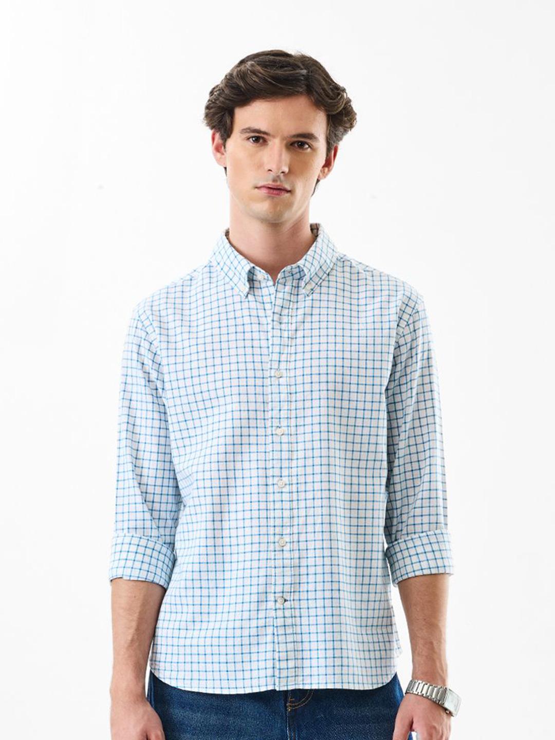 Snitch Classic Grid Tattersall Checked Button-Down Collar Cotton Linen Casual Shirt