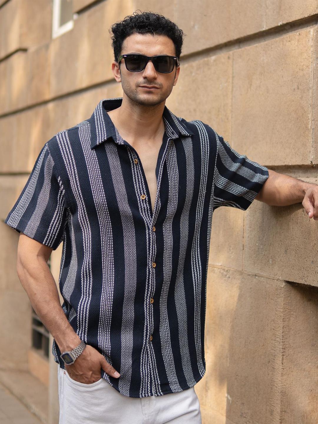 Powerlook Men Striped Spread Collar Cotton Casual Shirt