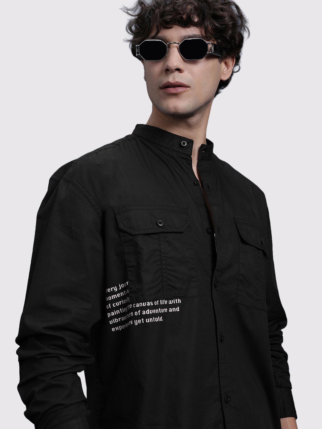 The Roadster Life Co. Mandarin Collar Printed Relaxed Fit Shirt