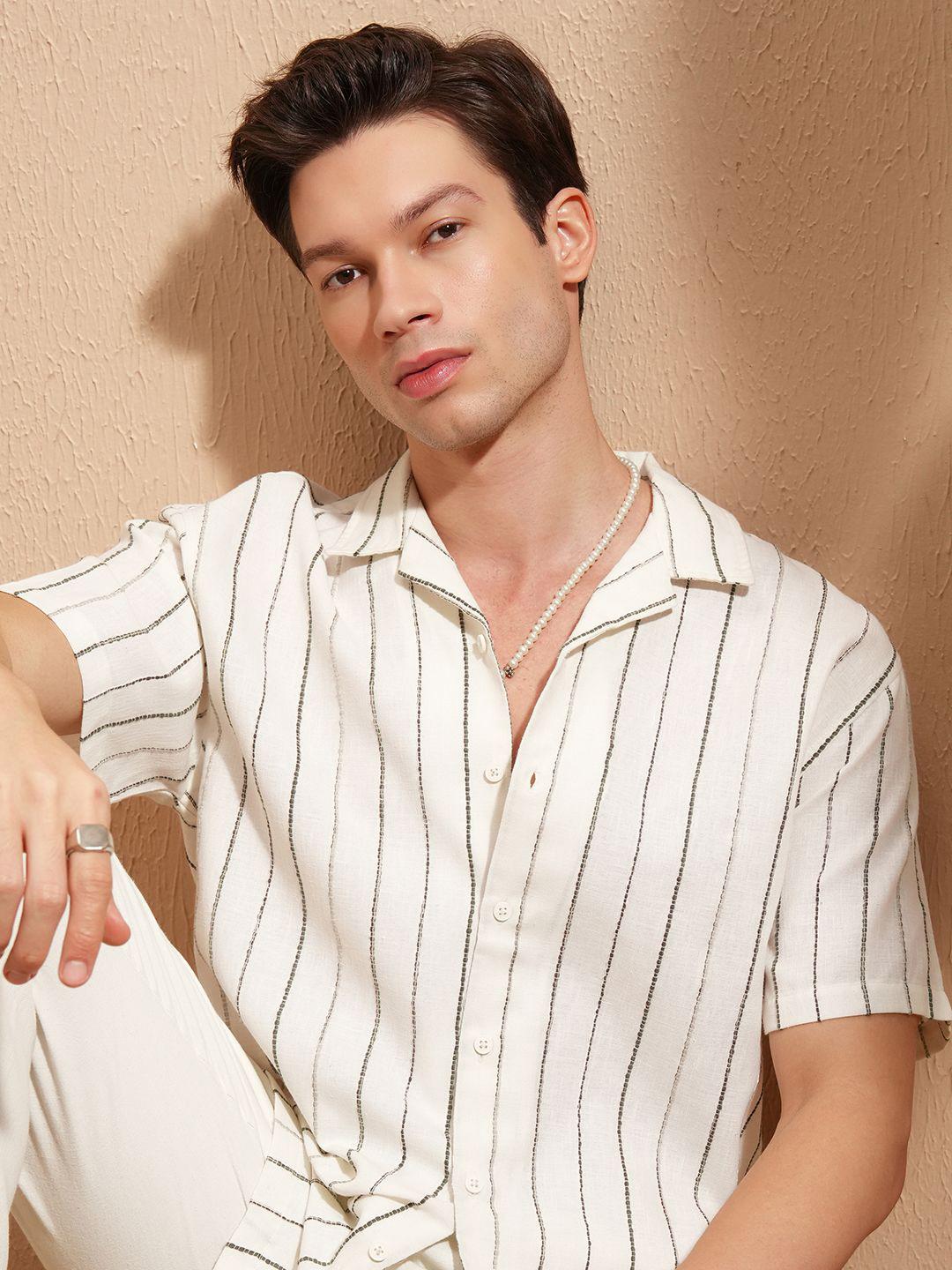 Buy HIGHLANDER Men Relaxed Fit Vertical Striped Cuban Collar Casual Shirt -  - Apparel for Men