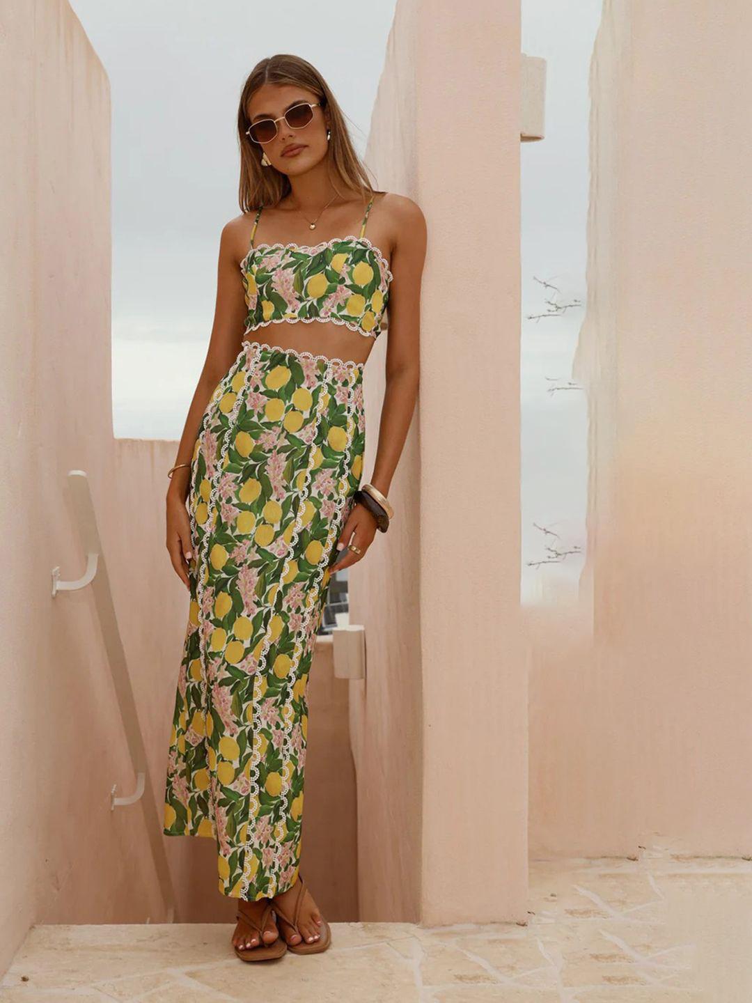 JC Mode Printed Crop Top With Skirt Co-Ords