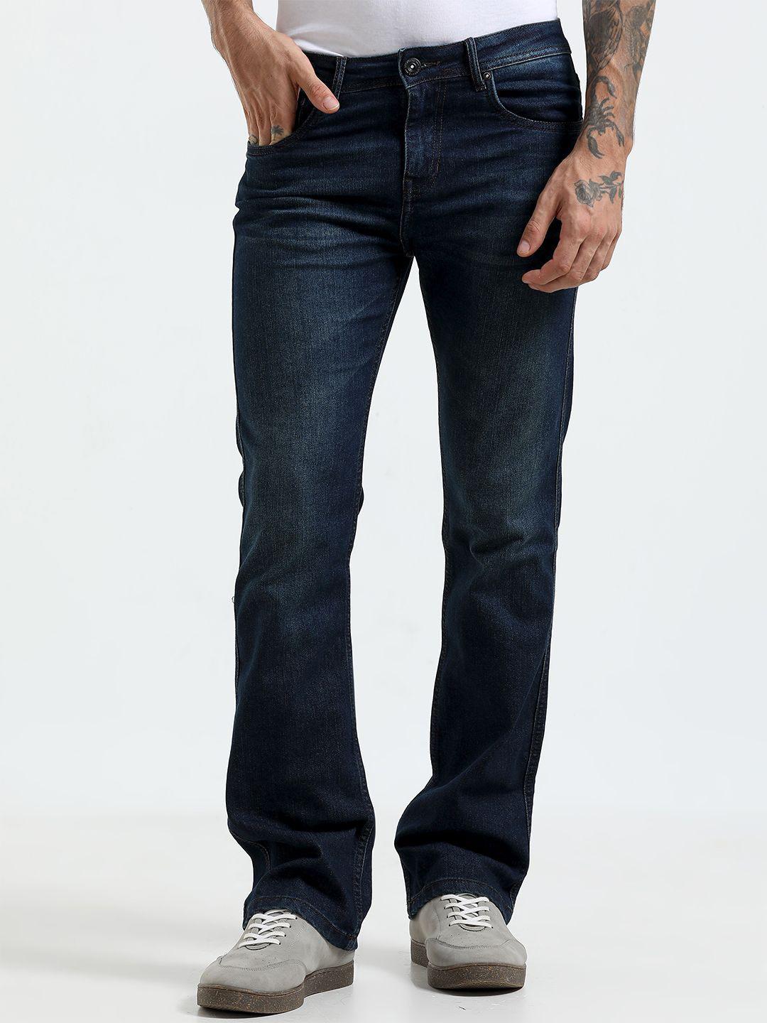 Espanshe Men Solid Bootcut Mid-Rise Low Distress Light Fade Jeans