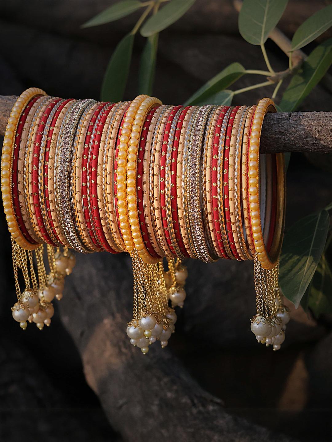 Buy Amika Set Of 42 Gold Plated Beaded Bangles -  - Accessories for Women