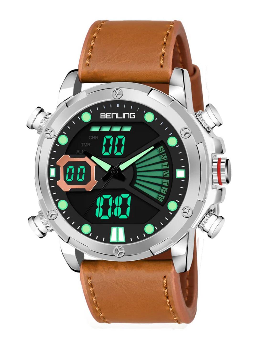 BENLING Men Leather Strap Analog Digital Watch - Image 1